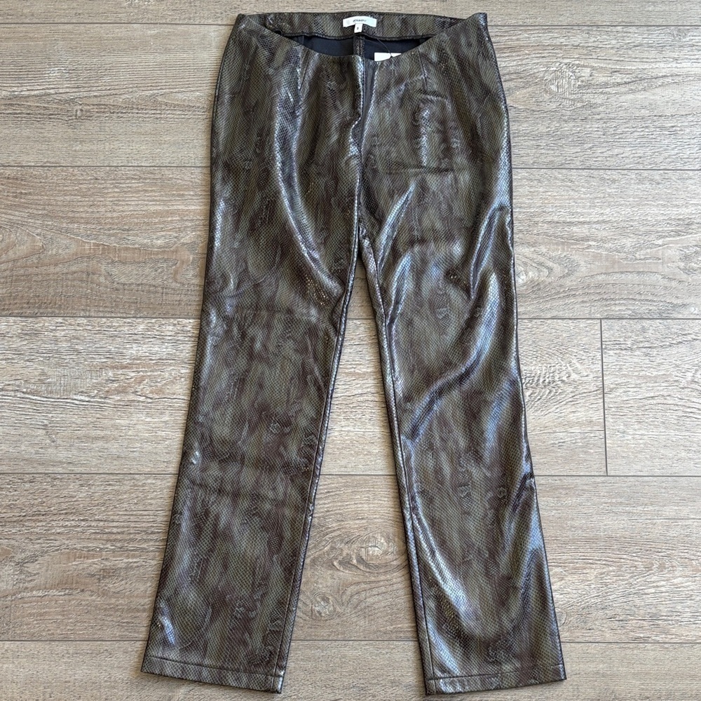 Miaou Rex Ultra Low Rise Faux Leather Straight Leg Pant in Forest Python